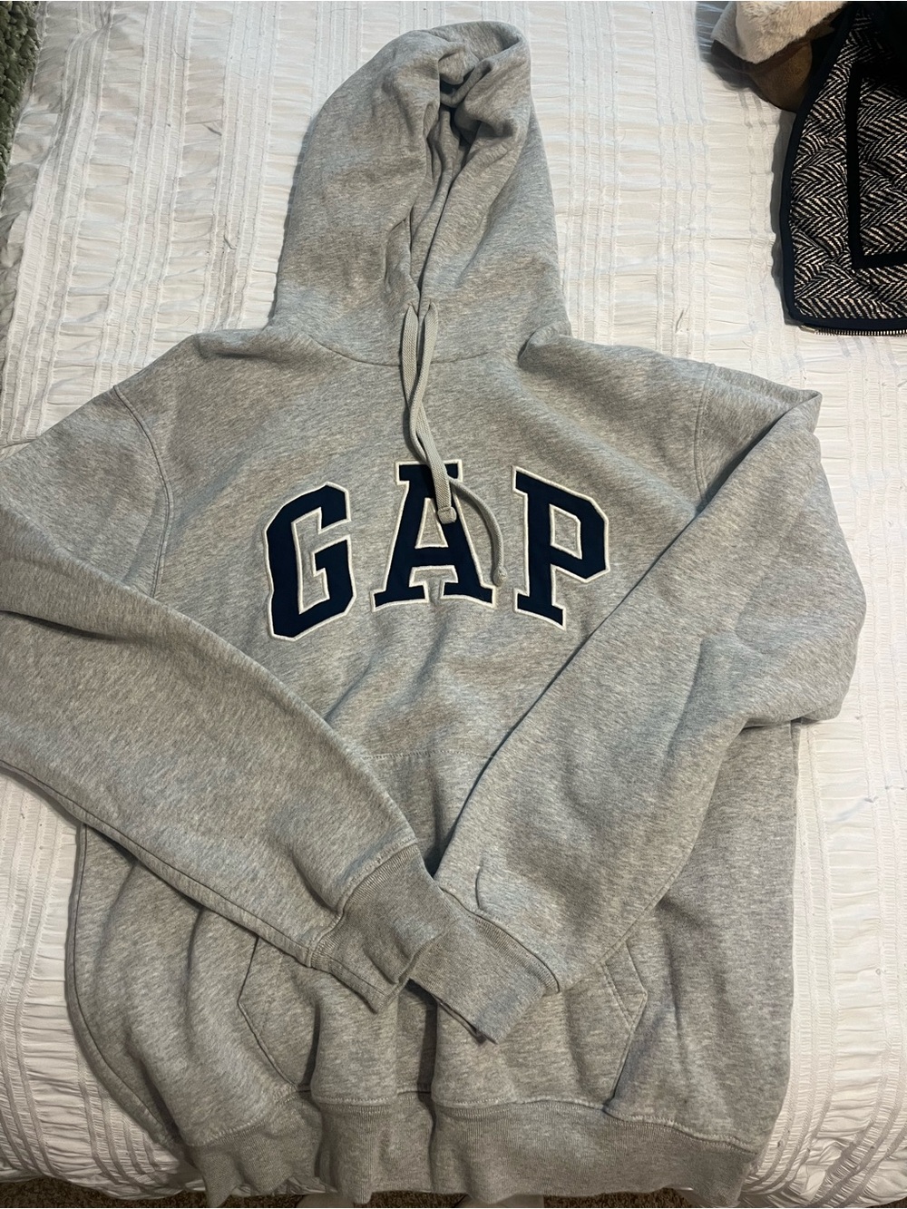 GAP Light Gray Hoodie with Navy Lettering